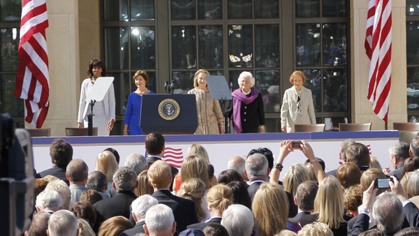 Michelle Obama, Laura Bush, Hillary Clinton, Barbara Bush and Rosalyn Carter